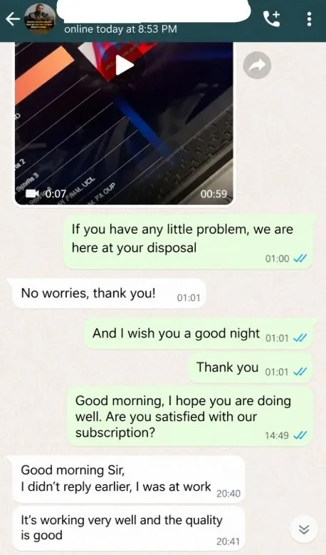 WhatsApp review from a Tivo8K customer