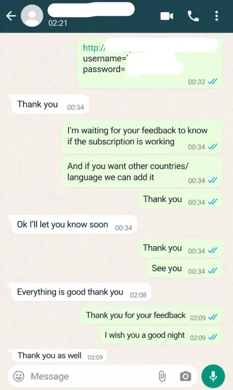 WhatsApp review from a Tivo8K customer