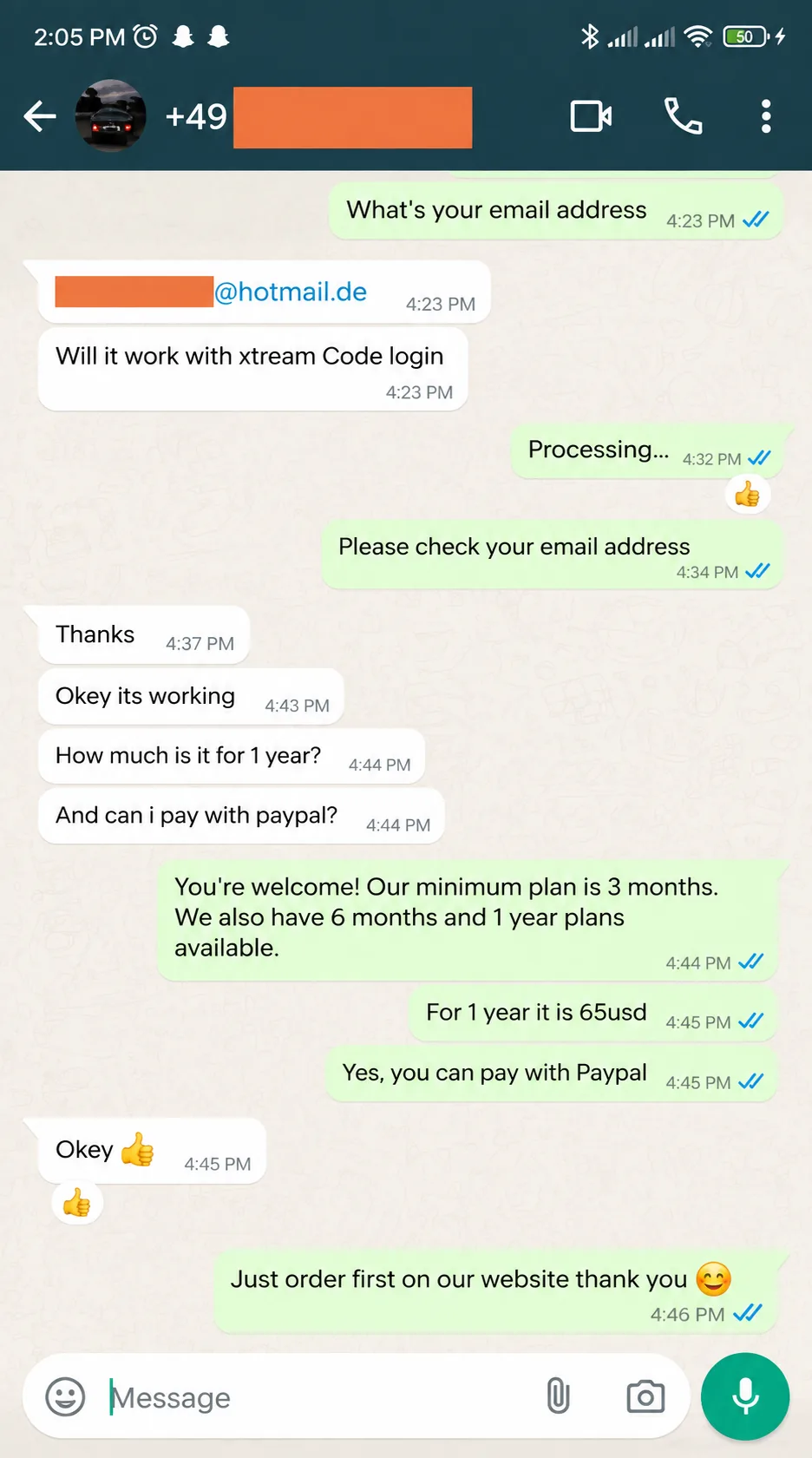 WhatsApp review from a Tivo8K customer
