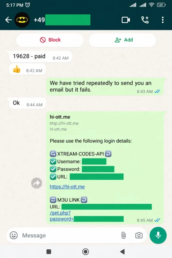 WhatsApp review from a Tivo8K customer