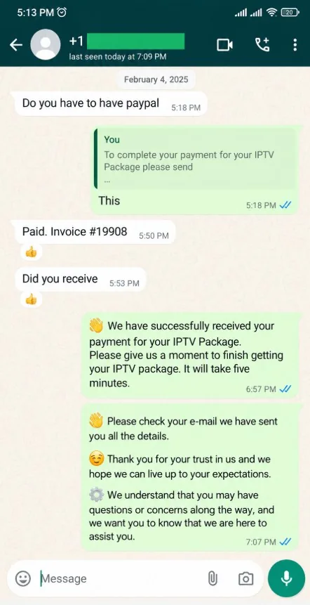 WhatsApp review from a Tivo8K customer